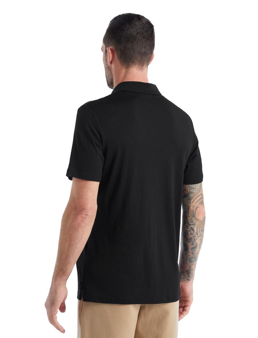 Black Icebreaker Merino Tech Lite II Short Sleeve Polo Men's T Shirts | AU 1161NWYB